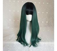 GJBXP Korean Lolita Short Fluffy Curly Wavy Lace Front Wigs with Air Bangs Ombre Mixed Dark Green Heat Resistant Synthetic Fiber Hair for Cosplay 24inches/60cm