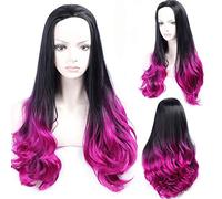 GJBXP Long Curly Wavy Fluffy Heat Resistant Synthetic Fiber Hair Performance Fashion Natural Omber Mixed Dark Roots Wigs for Cosplay 28inches/70cm Rose