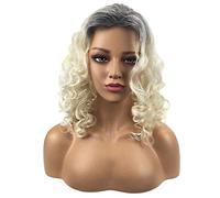 GJBXP Long Kinky Curly Ombre White Color Wigs for Black Women 150% Density Heat Resistant Synthetic Fiber Cosplay Hair Length 18 Inches