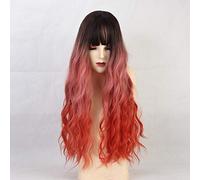 GJBXP Long Synthetic Water Wave Wigs With Bangs Natural Curly Dark Brown Wigs for Women Cosplay Wigs Heat Resistant Fiber Wigs lc202-1
