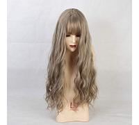GJBXP Long Synthetic Water Wave Wigs With Bangs Natural Curly Dark Brown Wigs For Women Cosplay Wigs Heat Resistant Fiber Wigs Lc205-3