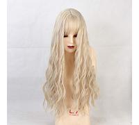 GJBXP Long Synthetic Water Wave Wigs With Bangs Natural Curly Dark Brown Wigs For Women Cosplay Wigs Heat Resistant Fiber Wigs Lc205-2