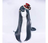 GJBXP Love Live! School Idol Festival Anime Cosplay Rose Net Wigs with Bangs 100% High-Temperature Resistant Fiber Dark Blue Long Straight Hair 32inches