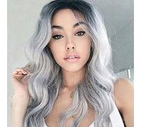 GJBXP Omber 2 Tone Long Wavy Ombre Wigs Dark Roots Heat Resistant Sythetic Fiber Full Hair for Women Black to Wine Red 28inches C0223