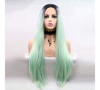 GJBXP Ombre Green Long Lace Front Wigs Two Tone Color Straight Heat Resistant Natural Hair Wigs Green Synthetic for Women Hand Tied 24 Inches