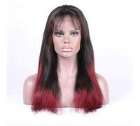 GJBXP Real Human Lace Front Brazilian Wigs for Black Woman 150% Density Ombre Black Red Silky Straight Wigs Bleached Knots Glueless Hair 14inches