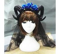 GJBXP Three Rose Headband Lace Halloween Purim Carnival Cosplay Lolita Vampire Demon Horns Veil Hair Accessories Gothic Ghost Headban Green