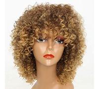GJBXP Women's Heat Resistant Synthetic Fiber Wigs Kinky Curly African American Bob Haircut with Bangs Cosplay Natural Hair 4Color 20inches Gold