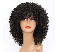 GJBXP Women's Heat Resistant Synthetic Fiber Wigs Kinky Curly African American Bob Haircut with Bangs Cosplay Natural Hair 4Color 20inches Black