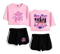 GJDNCIQ Demon Hunters Merch Saja Boys Crop Top Midriff-Baring Shirt +Shorts Short Sleeve Women Sets Fashion Tops (Pink-Black,XS)