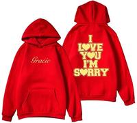 GJDNCIQ Gracie Abrams I Love You I'm Sorry 2025 Hoodie Unisex Retro Fashion Classic Long Sleeve Sweatshirt (Red,XXS)