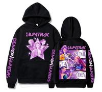 GJDNCIQ Kpop Demon Hunters Fanmerch Mira Rumi Zoey Huntrix Hoodie Harajuku Pullover Tops Man Woman Sweatshirt Fans Gift (S,black)