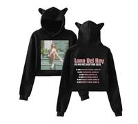 GJDNCIQ Lana Del Rey Tour 2025 Cat Ear Hoodie - Cute Kawaii Indie Pop Pullover Vintage Concert Merch Aesthetic Sweatshirt (Black,L)