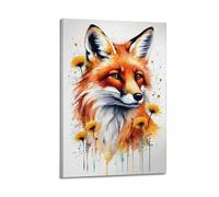 GJDYMX Animal Poster Watercolor Fox And Flowers Poster Decorative Painting Canvas Wall Posters And Art Picture Print Modern Family Bedroom Decor Posters 16x24inch(40x60cm)