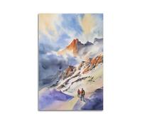 GJDYMX Landscape Poster Watercolor Mountain Climbing Poster Decorative Painting Canvas Wall Posters And Art Picture Print Modern Family Bedroom Decor Posters 08x12inch(20x30cm)
