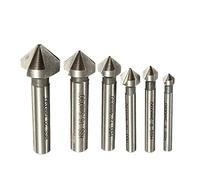 GJEXXPTST 6pcs 60 Degrees Countersink HSS Drill Bit 3 Flute Chamfering Cutter End Mill Tool Round Shank Deburring Set 6.3-20.5mm