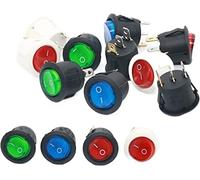GJEXXPTST Switches Rocker Switch 10PCS ON/Off Round LED Illuminated Mini Black White Red Blue 10A 250V / 6A 125V 3 Pin Boat Circular 20MM(Only Waterproof Cap)