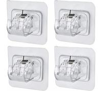 GJFWQC 4 Pcs Curtain Rod Brackets, Self-adhesive Curtain Rod Hooks, Nail Free And Drill Free Curtain Rod Hooks, Bathroom, Kitchen, Home Bathroom, And Hotel Curtain Hooks (Transparent)