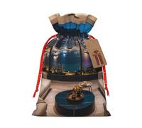 Gjgdbxdw Christmas Gift Bags with Aerial Night of View Hong Kong Print,Drawstring Gift Bag for Storing Candies and Snacks for Festivals Medium