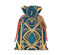 Gjgdbxdw Christmas Gift Bags with Blue Polynesian Maori Tribal Pattern Print,Drawstring Gift Bag for Storing Candies and Snacks for Festivals Medium