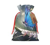 Gjgdbxdw Christmas Gift Bags with Blue Purple Butterfly Print,Drawstring Gift Bag for Storing Candies and Snacks for Festivals Medium