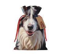 Gjgdbxdw Christmas Gift Bags with Border Collie Print,Drawstring Gift Bag for Storing Candies and Snacks for Festivals Medium