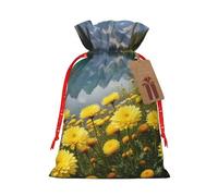 Gjgdbxdw Christmas Gift Bags with Curving Chamomile Flowers Print,Drawstring Gift Bag for Storing Candies and Snacks for Festivals Medium