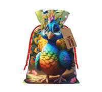 Gjgdbxdw Christmas Gift Bags with Cute Peacock Print,Drawstring Gift Bag for Storing Candies and Snacks for Festivals Small