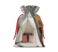 Gjgdbxdw Christmas Gift Bags with Feather Head Band Teepee Tent Print,Drawstring Gift Bag for Storing Candies and Snacks for Festivals Small