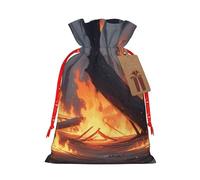 Gjgdbxdw Christmas Gift Bags with fire Print,Drawstring Gift Bag for Storing Candies and Snacks for Festivals Medium