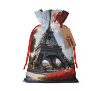 Gjgdbxdw Christmas Gift Bags with Grey Paris Eiffel Tower Print,Drawstring Gift Bag for Storing Candies and Snacks for Festivals Small