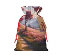 Gjgdbxdw Christmas Gift Bags with Heart Shaped Trees Print,Drawstring Gift Bag for Storing Candies and Snacks for Festivals Medium