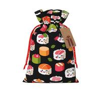 Gjgdbxdw Christmas Gift Bags with Japanese Sushi Black Print,Drawstring Gift Bag for Storing Candies and Snacks for Festivals Medium