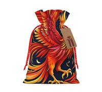 Gjgdbxdw Christmas Gift Bags with Orange Red Phoenix Print,Drawstring Gift Bag for Storing Candies and Snacks for Festivals Small