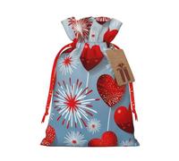 Gjgdbxdw Christmas Gift Bags with Red Hearts Fireworks Print,Drawstring Gift Bag for Storing Candies and Snacks for Festivals Small