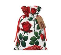 Gjgdbxdw Christmas Gift Bags with Red Roses Floral Print,Drawstring Gift Bag for Storing Candies and Snacks for Festivals