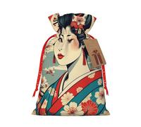 Gjgdbxdw Christmas Gift Bags with Retro Japanese Geisha Print,Drawstring Gift Bag for Storing Candies and Snacks for Festivals Small