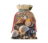 Gjgdbxdw Christmas Gift Bags with seashells by the seashore Print,Drawstring Gift Bag for Storing Candies and Snacks for Festivals Small