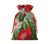 Gjgdbxdw Christmas Gift Bags with Spring Red Flowers Print,Drawstring Gift Bag for Storing Candies and Snacks for Festivals Medium
