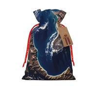 Gjgdbxdw Christmas Gift Bags with View of Earth from the Outer Space Print,Drawstring Gift Bag for Storing Candies and Snacks for Festivals Medium