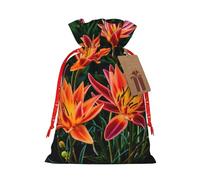 Gjgdbxdw Small Christmas Gift Bags with Flaming Fire Flowers Print,Drawstring Gift Bag for Storing Candies and Snacks for Festivals