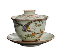 GJgfjGHK Tea Infuser Mug Handmade Ceramic Gaiwan Chinese Teacup Hand-Painted Flowers Sancai Tea Tureen Travel Tea Bowl Porcelain Teaware Set Accessories(A)