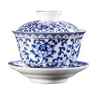 GJgfjGHK Tea Infuser Mug Jingdezhen Blue and White Porcelain Tea Tureen Bowl Handmade Ceramic Teacup Travel Portable Gaiwan Home Tea Set Drinkware 160ml(A1)