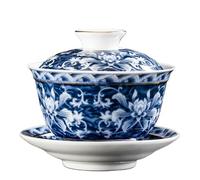 GJgfjGHK Tea Infuser Mug Jingdezhen Blue and White Porcelain Tea Tureen Bowl Handmade Ceramic Teacup Travel Portable Gaiwan Home Tea Set Drinkware 160ml(A3)