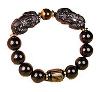 GJGHKLHL bracelet, Natural Black Obsidian Bracelet Tiger Eye Stone Double Pixiu Lucky Brave Troops Women Men Jewelry