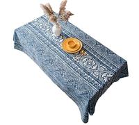 GJGHKLHL table cloth， Tribal Style Tablecloth Geometric Print Cotton Linen Washable Table Cover for Home Farmhouse Restaurant Kitchen Dining Room Tabletop Decor(Blue,140x160cm)