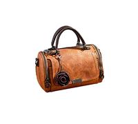 GJGJTER Women Vintage Tote Purse Top-handle Satchel Boston Bags Rose Pendant Shoulder Bags, Brown, One Size