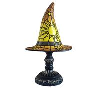 GJGSW Oversized 11.81in Witch LED Hat Lamp Stained Glass, Handmade Gothic Witch Hat Night Light Suitable for Indoor Party & Spooky Outdoor Halloween Decoration,Ideal for Witchcraft Gifts(Yellow)