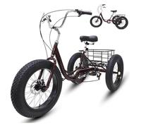 GJHGNFRDK Adjustable Cargo Trike, 20x4-inch Adult 7-Speed Fat Tire Tricycle With Cargo Basket Multicolor(Darkred)