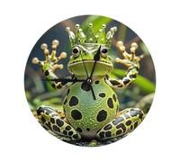 GJHKSSVB 10 Inch Round Wall Clock, Silent Non-Ticking Clock Battery Operated Decorative Wall Clocks for Living Room, Kitchen, Bathroom, Bedroom, and Office,Crown Frog